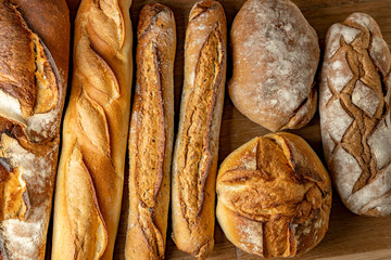 French baguettes. Fresh crisp bread. Bread background.