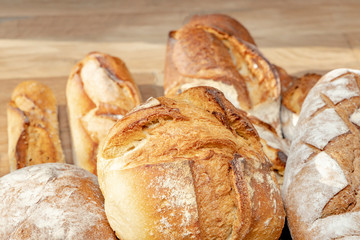 French baguettes. Fresh crisp bread. Bread background.