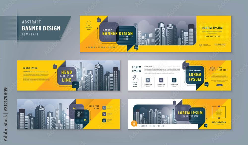 Wall mural abstract banner design web template set, horizontal header web banner. modern cover header