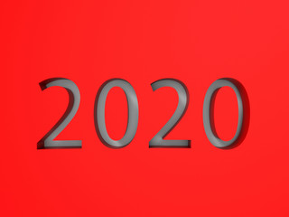 3D rendering - cutout 2020 year on a red background