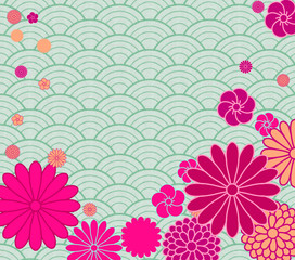 seamless pattern with flowers and nami green