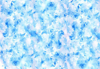 Abstract blue watercolor background on white brush strokes. Watercolor illustration for decorative backgrounds.