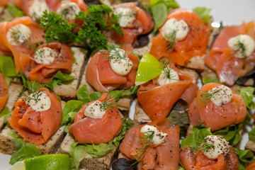 Fototapeta na wymiar canapes with salmon and caviar