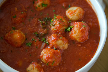 meatballs with tomato sauce in pan