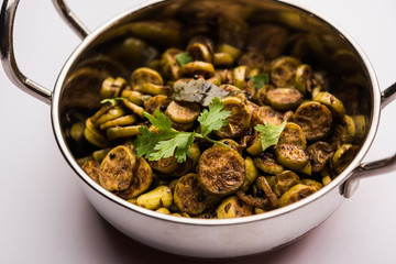Tendli / Kundroo sabzi or Kovakkai Poriyal also known as ivy gourd, served in a bowl or karahi. selective focus
