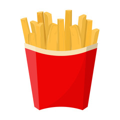 French fries in the red box vector isolated. Junk food