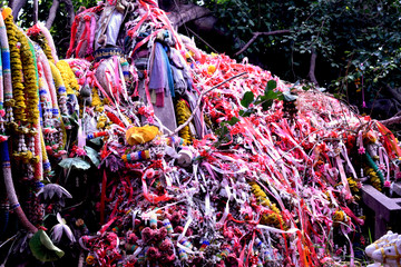 Image of many used garlands under a tree On a bad day