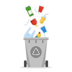 Plastic waste in the container bin vector isolated. Idea of rubbish