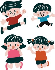 ジャンプする子供達のイラスト