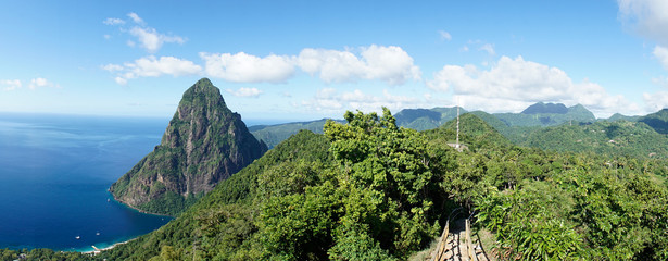 The Piton Mountains on the tropical Caribbean Island Saint Lucia.