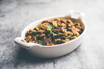 Tendli / Kundroo sabzi or Kovakkai Poriyal also known as ivy gourd, served in a bowl or karahi. selective focus