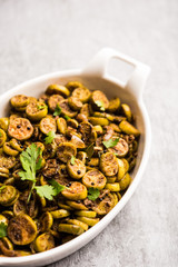 Tendli / Kundroo sabzi or Kovakkai Poriyal also known as ivy gourd, served in a bowl or karahi. selective focus