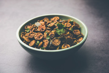 Tendli / Kundroo sabzi or Kovakkai Poriyal also known as ivy gourd, served in a bowl or karahi. selective focus