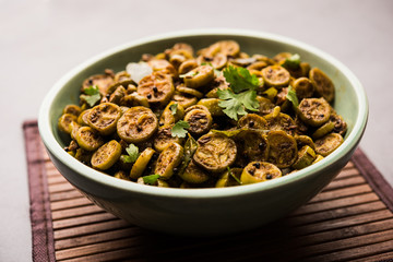 Tendli / Kundroo sabzi or Kovakkai Poriyal also known as ivy gourd, served in a bowl or karahi. selective focus