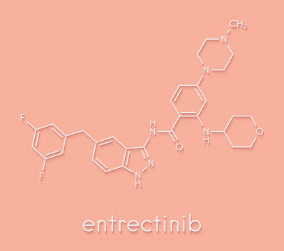 Entrectinib cancer drug molecule. Skeletal formula.