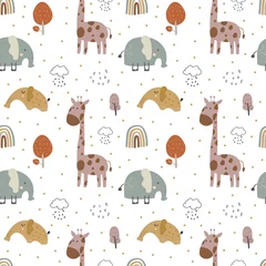 Printed kitchen splashbacks Elephant giraffe and  elephant baby cute seamless pattern