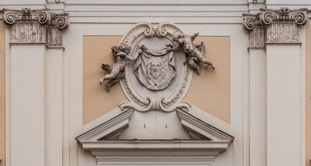 Architectural detail on historical building, in Rome, Italy