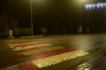 pedestrian crossing at the entrance to the park at night