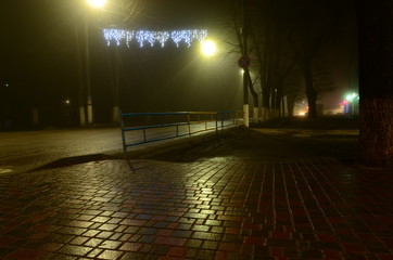 wet tiles on the street at night