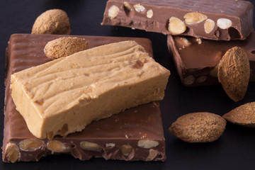 Almond nougat, typical Christmas dessert on  background
