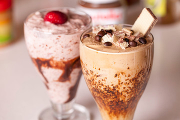 Delicious chocolate milkshake and chocolates