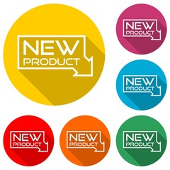 New product label, icon isolated with long shadow