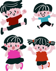 ジャンプする子供達のイラストセット