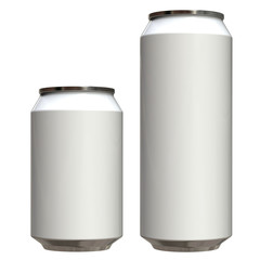 White Beer or Soda Cans Isolated on White Background. 3D Illustration.