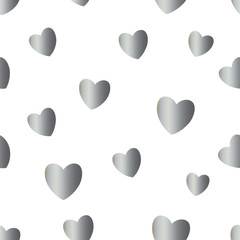 Vector seamless pattern with shiny silver hearts