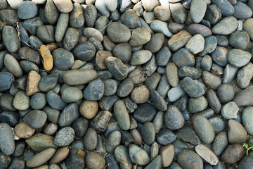 Top view variety color rounded stones or rounded gravel for decoration on ground in the garden.