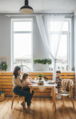A family having breakfast.