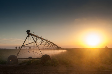 The self-propelled irrigation system in fields on the border of Israel, Egypt and the Gaza Strip