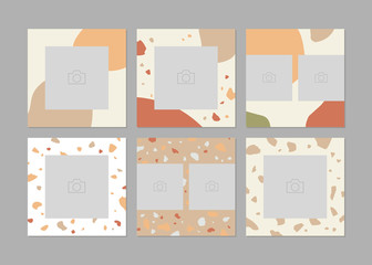 Set of 6 square layout templates for social media with image places. Abstract frames.