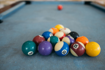 High Angle View Of Billiard Balls On Pool Table