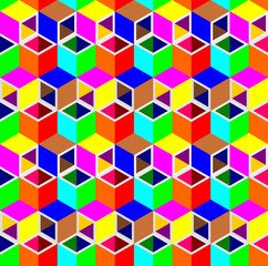 Colorful 3d square pipes vector background. Rhombus and triangle repeat pattern background.