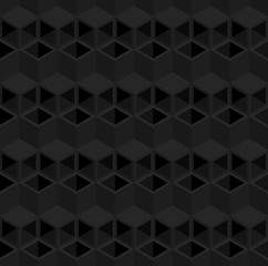 Black 3d square pipes vector background. Rhombus and triangle repeat pattern background.