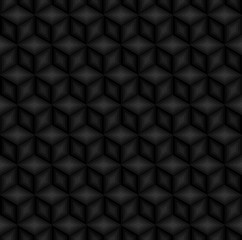 Black 3d square cubes vector background. Rhombus and hexagon repeat pattern background.