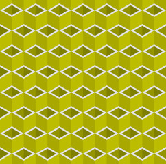 Green 3d square boxes or pipes vector background. Rhombus and triangle repeat pattern background.
