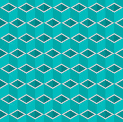 Blue 3d square boxes or pipes vector background. Rhombus and triangle repeat pattern background.