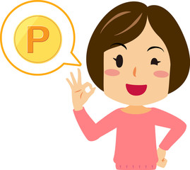 女性 OKサイン ふきだし ポイント コイン ベクター