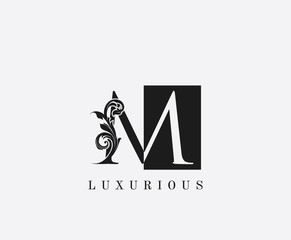 M Letter Logo. Black and White M With Classy Leaves Shape design perfect for fashion, Jewelry, Beauty Salon, Cosmetics, Spa, Hotel and Restaurant Logo.