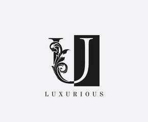 U Letter Logo. Black and White U With Classy Leaves Shape design perfect for fashion, Jewelry, Beauty Salon, Cosmetics, Spa, Hotel and Restaurant Logo.