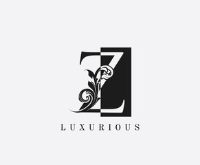 Z Letter Logo. Black and White Z With Classy Leaves Shape design perfect for fashion, Jewelry, Beauty Salon, Cosmetics, Spa, Hotel and Restaurant Logo.