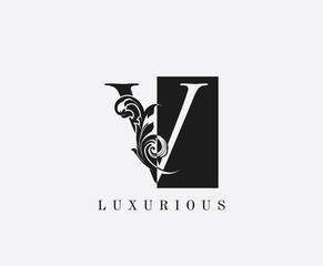 V Letter Logo. Black and White V With Classy Leaves Shape design perfect for fashion, Jewelry, Beauty Salon, Cosmetics, Spa, Hotel and Restaurant Logo.