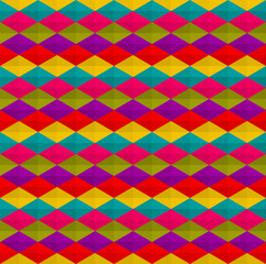 Colorful diamond fabric or zigzag background vector. Rhombus and triangle repeating pattern background.