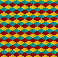 Colorful diamond fabric or zigzag background vector. Rhombus and triangle repeating pattern background.