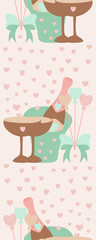 Vertical border with champagne and hart balloons