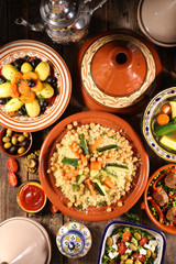assorted of traditional moroccan tajine with dried fruits and spices