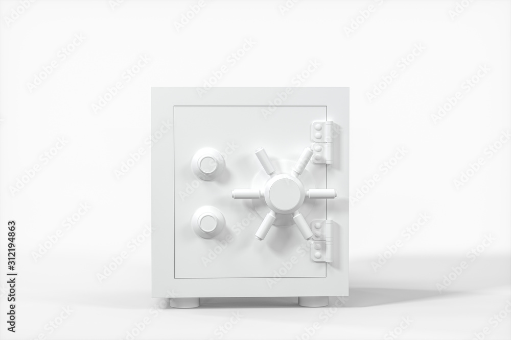 Poster mechanical safe, white box model with white background, 3d rendering.