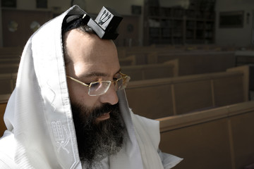 Jewish prayer, Jew praying with tefillin and tallit